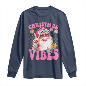 Retro Christmas Santa Long Sleeve Shirt Pink Xmas Vibes Groovy Santa Claus Womens Kids Girls Gifts TS10 Navy Print Your Wear