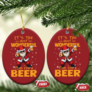 Funny Christmas Santa Claus Drinking Beer Wonderful Time Christmas Ornament TS10 Oval Red Print Your Wear