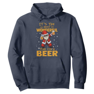 Funny Christmas Santa Claus Drinking Beer Wonderful Time Hoodie TS10 Navy Print Your Wear