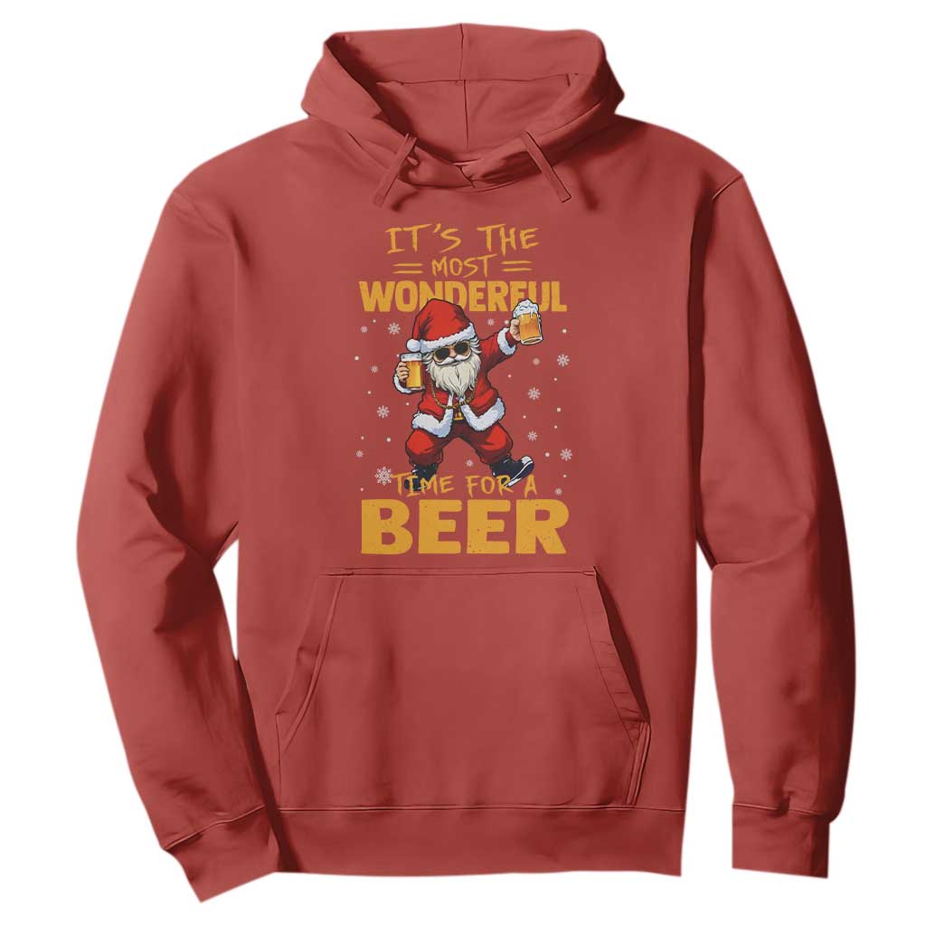 Funny Christmas Santa Claus Drinking Beer Wonderful Time Hoodie TS10 Red Print Your Wear