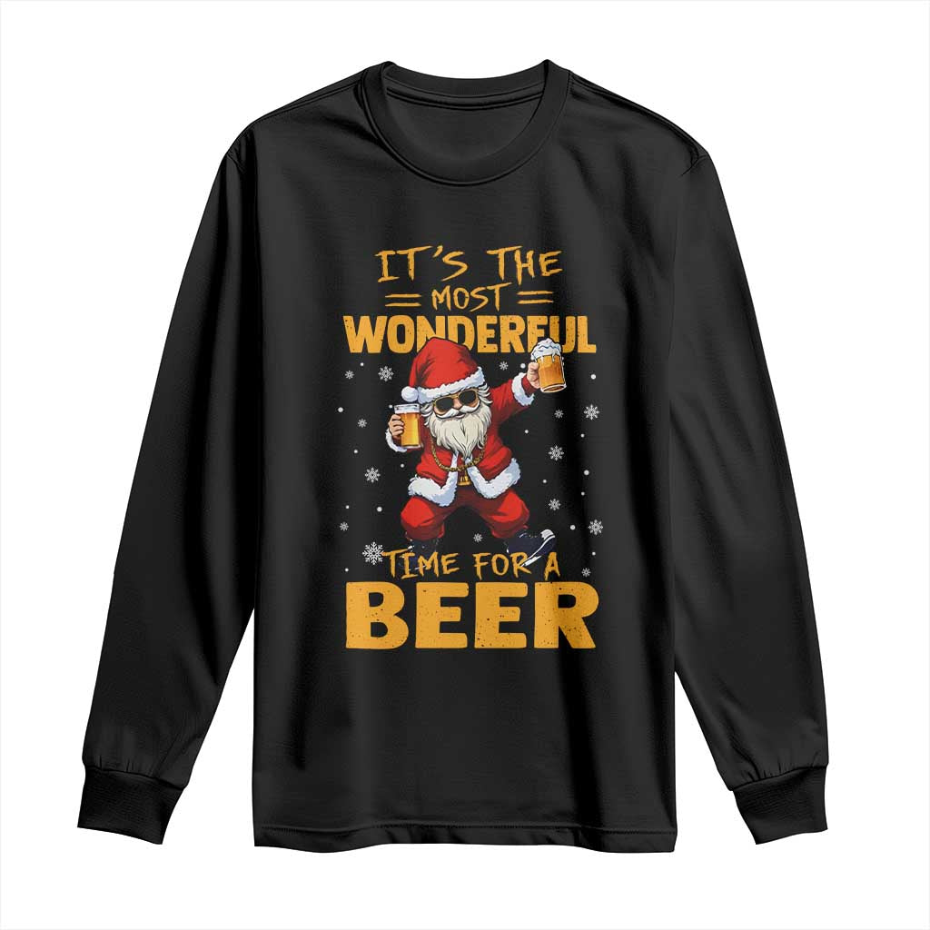 Funny Christmas Santa Claus Drinking Beer Wonderful Time Long Sleeve Shirt TS10 Black Print Your Wear