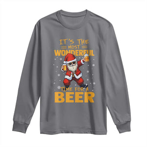 Funny Christmas Santa Claus Drinking Beer Wonderful Time Long Sleeve Shirt TS10 Charcoal Print Your Wear