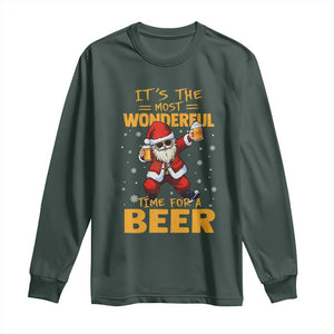 Funny Christmas Santa Claus Drinking Beer Wonderful Time Long Sleeve Shirt TS10 Dark Forest Green Print Your Wear