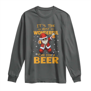 Funny Christmas Santa Claus Drinking Beer Wonderful Time Long Sleeve Shirt TS10 Dark Heather Print Your Wear