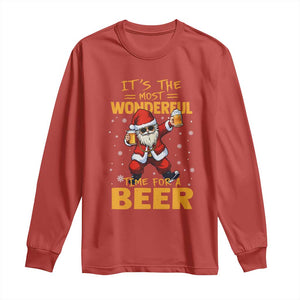 Funny Christmas Santa Claus Drinking Beer Wonderful Time Long Sleeve Shirt TS10 Red Print Your Wear