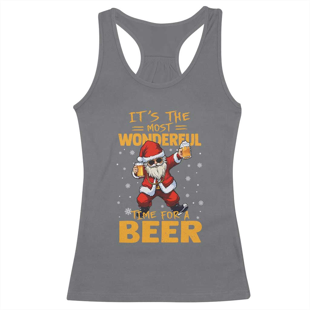 Funny Christmas Santa Claus Drinking Beer Wonderful Time Racerback Tank Top TS10 Charcoal Print Your Wear