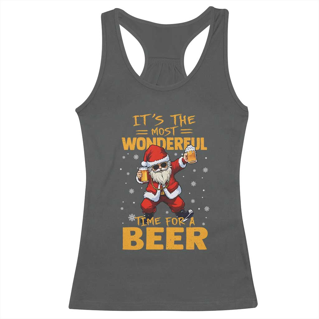 Funny Christmas Santa Claus Drinking Beer Wonderful Time Racerback Tank Top TS10 Dark Heather Print Your Wear