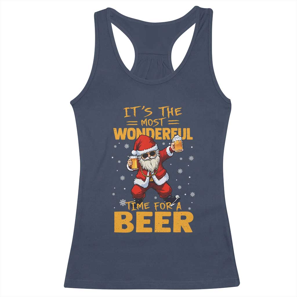 Funny Christmas Santa Claus Drinking Beer Wonderful Time Racerback Tank Top TS10 Navy Print Your Wear