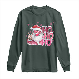 Christmas Couple Matching Long Sleeve Shirt Pink Santa Claus Ho Ho Ho TS10 Dark Forest Green Print Your Wear