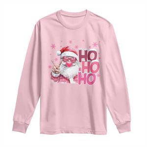 Christmas Couple Matching Long Sleeve Shirt Pink Santa Claus Ho Ho Ho TS10 Light Pink Print Your Wear