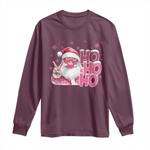 Christmas Couple Matching Long Sleeve Shirt Pink Santa Claus Ho Ho Ho TS10 Maroon Print Your Wear