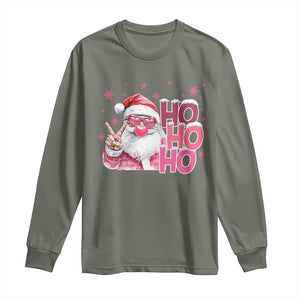 Christmas Couple Matching Long Sleeve Shirt Pink Santa Claus Ho Ho Ho TS10 Military Green Print Your Wear