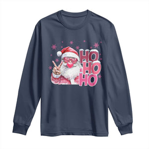 Christmas Couple Matching Long Sleeve Shirt Pink Santa Claus Ho Ho Ho TS10 Navy Print Your Wear