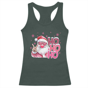 Christmas Couple Matching Racerback Tank Top Pink Santa Claus Ho Ho Ho TS10 Dark Forest Green Print Your Wear