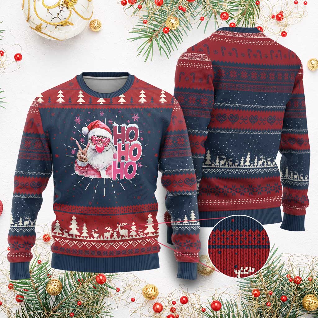 Christmas Couple Matching Knit Sweatshirt Pink Santa Claus Ho Ho Ho TS10 Burgundy Print Your Wear