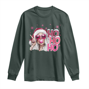 Christmas Couple Matching Long Sleeve Shirt Pink Mrs Claus Ho Ho Ho TS10 Dark Forest Green Print Your Wear