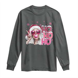 Christmas Couple Matching Long Sleeve Shirt Pink Mrs Claus Ho Ho Ho TS10 Dark Heather Print Your Wear