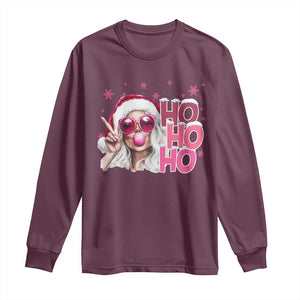 Christmas Couple Matching Long Sleeve Shirt Pink Mrs Claus Ho Ho Ho TS10 Maroon Print Your Wear