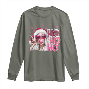 Christmas Couple Matching Long Sleeve Shirt Pink Mrs Claus Ho Ho Ho TS10 Military Green Print Your Wear