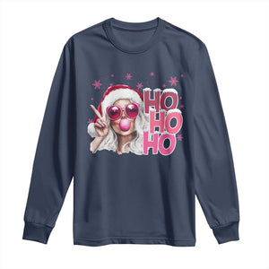 Christmas Couple Matching Long Sleeve Shirt Pink Mrs Claus Ho Ho Ho TS10 Navy Print Your Wear