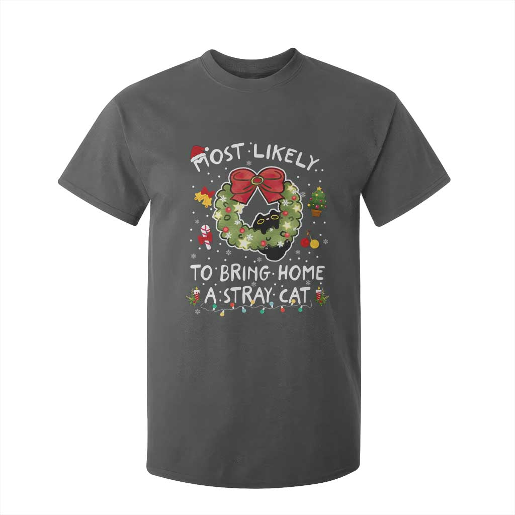 Kitten Christmas T Shirt For Kid Most Likely To Bring Home A Stray Cat Matching Xmas TS10 Dark Heather Print Your Wear
