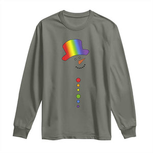 LGBTQ Christmas Long Sleeve Shirt Rainbow Gay Pride Holiday Snowman TS10 Military Green Print Your Wear