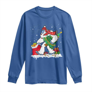 Funny Bigfoot Christmas Long Sleeve Shirt Believe Winter Yeti Santa Hat Sasquatch Loves Xmas Tree Lights TS10 Royal Blue Print Your Wear