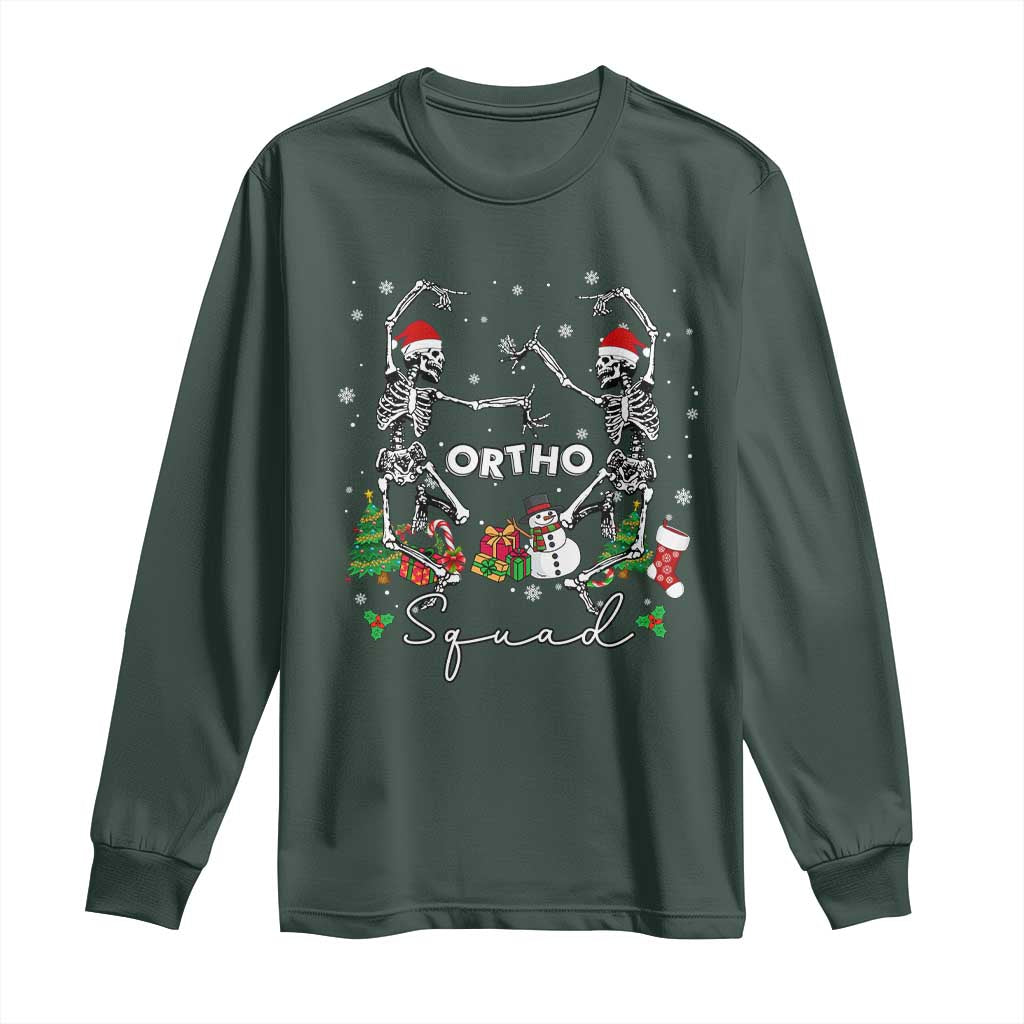 Funny Christmas Nurse Long Sleeve Shirt Ortho Squad Dancing Skeleton Orthopedics PICU Icu Nurse Rn Crew TS10 Dark Forest Green Print Your Wear