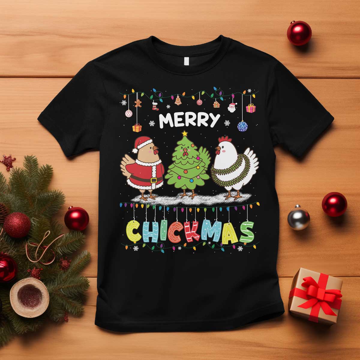 Christmas Chickens T Shirt Lover Gift Farm Gift Merry Chickmas TS10 Black Print Your Wear