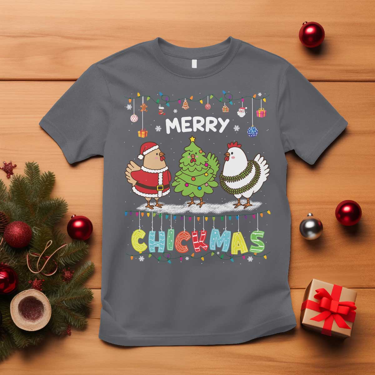 Christmas Chickens T Shirt Lover Gift Farm Gift Merry Chickmas TS10 Charcoal Print Your Wear
