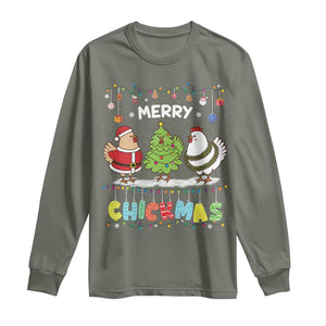 Christmas Chickens Long Sleeve Shirt Lover Gift Farm Gift Merry Chickmas TS10 Military Green Print Your Wear