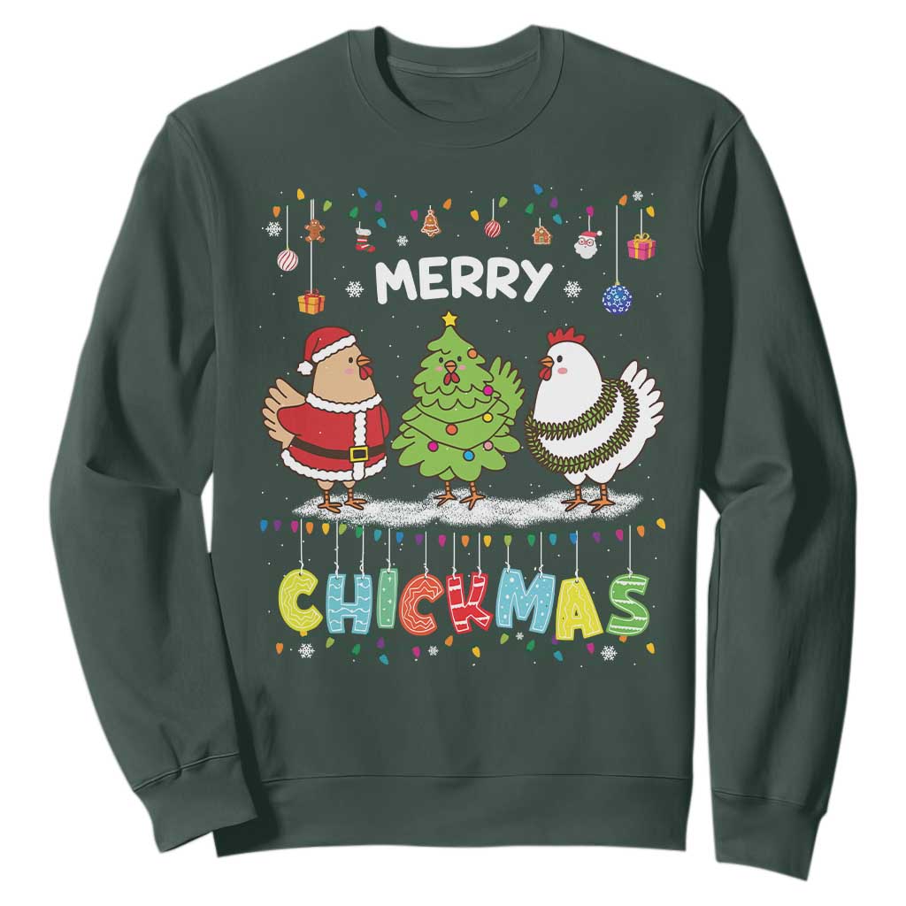 Christmas Chickens Sweatshirt Lover Gift Farm Gift Merry Chickmas TS10 Dark Forest Green Print Your Wear