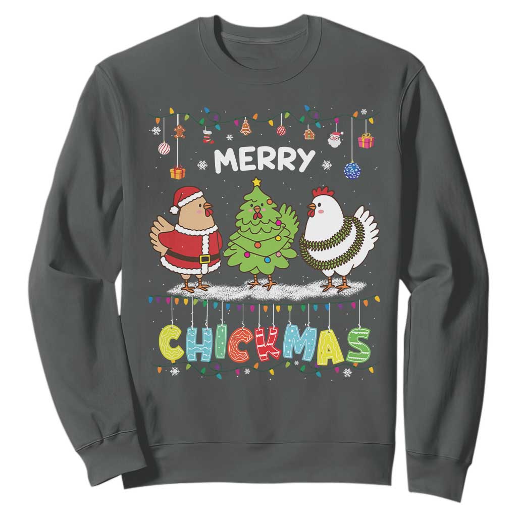 Christmas Chickens Sweatshirt Lover Gift Farm Gift Merry Chickmas TS10 Dark Heather Print Your Wear