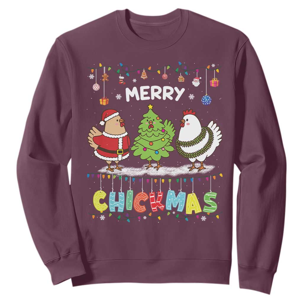 Christmas Chickens Sweatshirt Lover Gift Farm Gift Merry Chickmas TS10 Maroon Print Your Wear