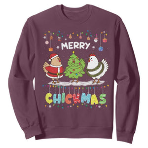 Christmas Chickens Sweatshirt Lover Gift Farm Gift Merry Chickmas TS10 Maroon Print Your Wear