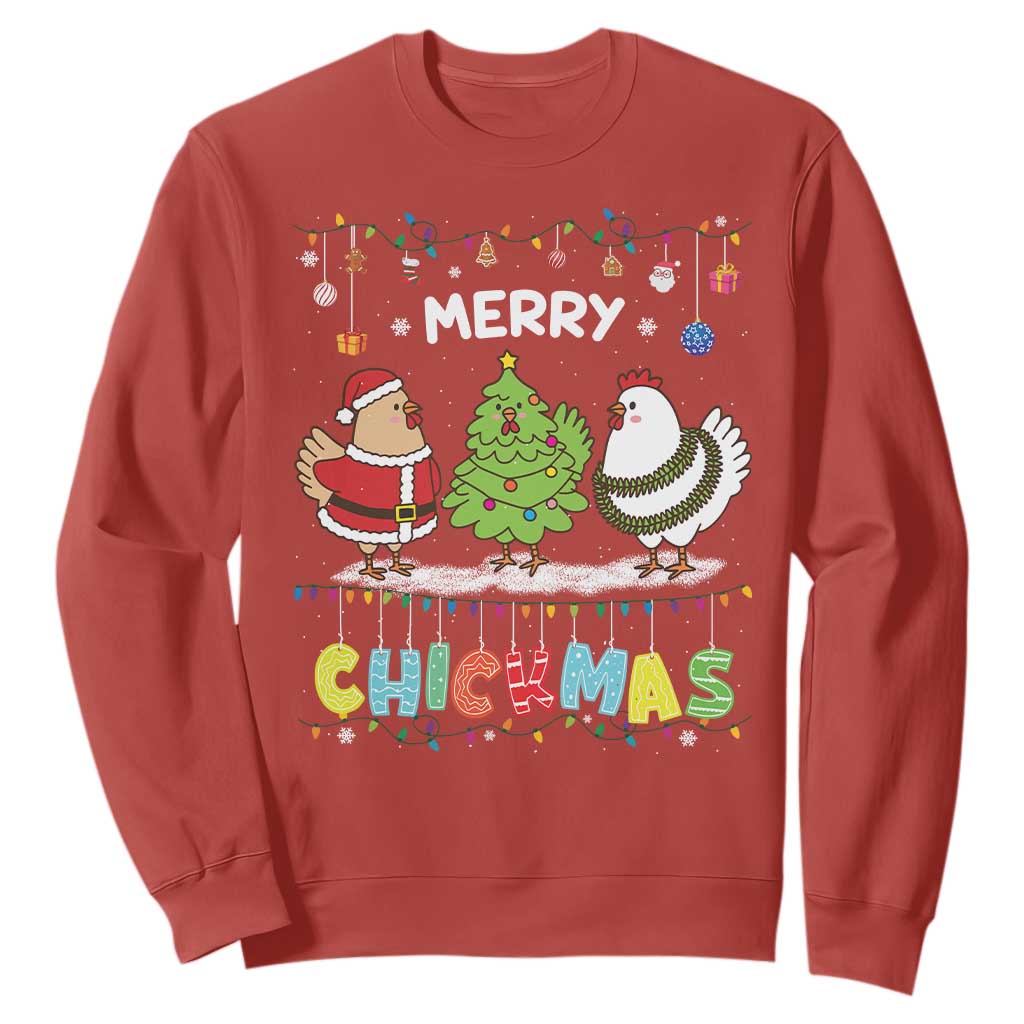 Christmas Chickens Sweatshirt Lover Gift Farm Gift Merry Chickmas TS10 Red Print Your Wear