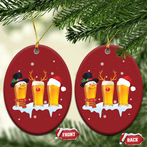 Funny Beer Christmas Ornament Reindeer Santa Drinking Lovers TS10 Oval Red Print Your Wear