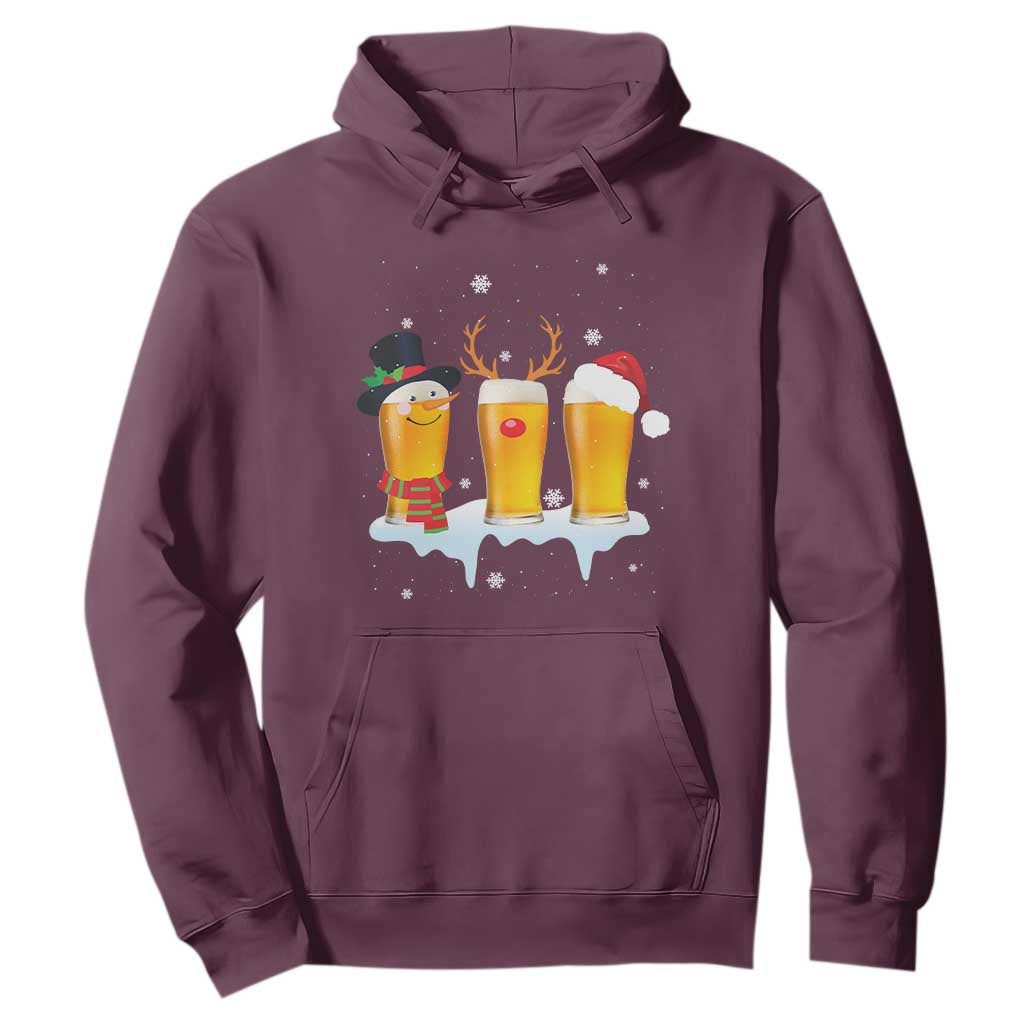 Funny Christmas Beer Hoodie Reindeer Santa Drinking Lovers TS10 Maroon Print Your Wear