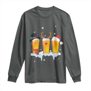 Funny Christmas Beer Long Sleeve Shirt Reindeer Santa Drinking Lovers TS10 Dark Heather Print Your Wear