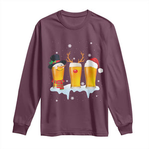 Funny Christmas Beer Long Sleeve Shirt Reindeer Santa Drinking Lovers TS10 Maroon Print Your Wear