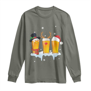 Funny Christmas Beer Long Sleeve Shirt Reindeer Santa Drinking Lovers TS10 Military Green Print Your Wear