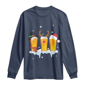 Funny Christmas Beer Long Sleeve Shirt Reindeer Santa Drinking Lovers TS10 Navy Print Your Wear