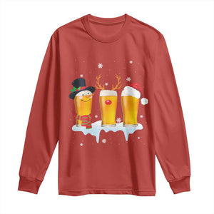 Funny Christmas Beer Long Sleeve Shirt Reindeer Santa Drinking Lovers TS10 Red Print Your Wear