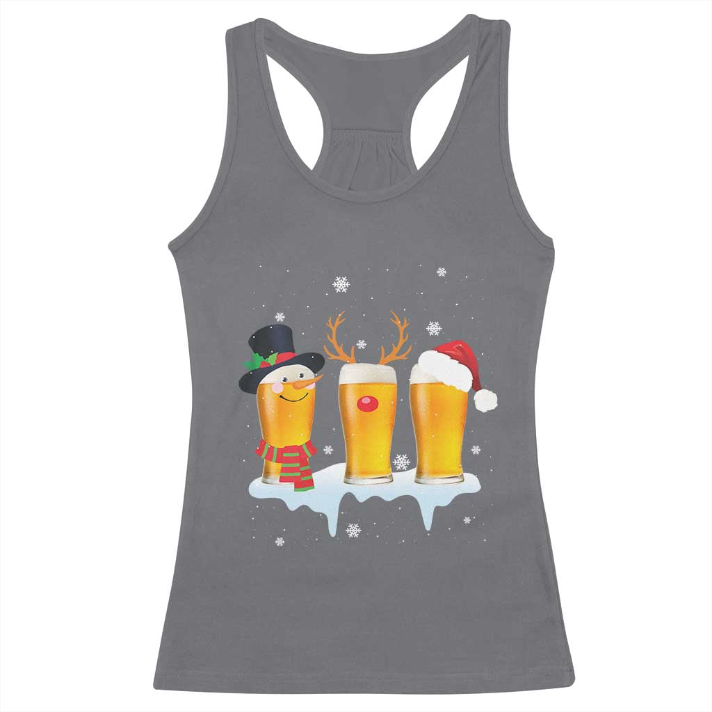 Funny Christmas Beer Racerback Tank Top Reindeer Santa Drinking Lovers TS10 Charcoal Print Your Wear