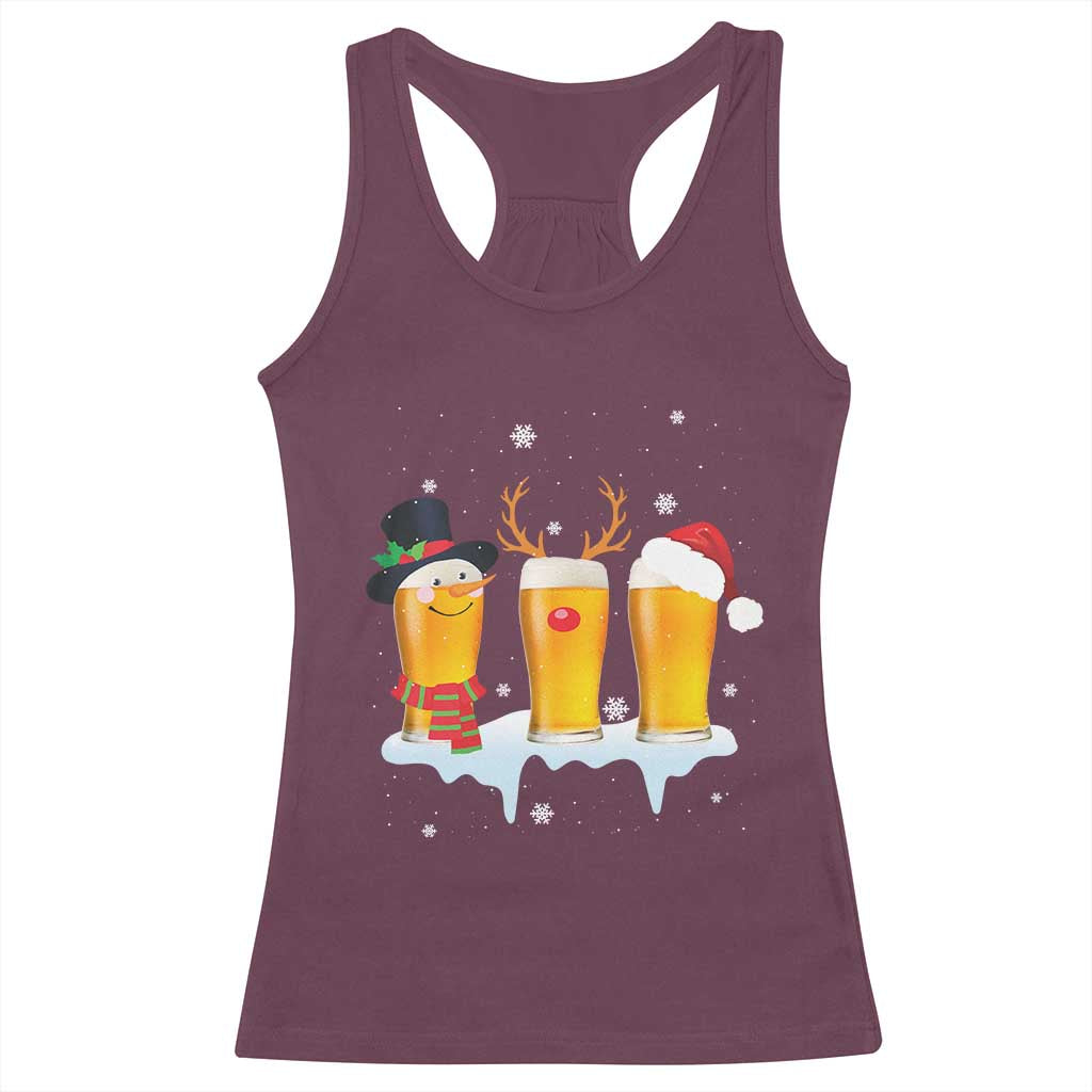Funny Christmas Beer Racerback Tank Top Reindeer Santa Drinking Lovers TS10 Maroon Print Your Wear