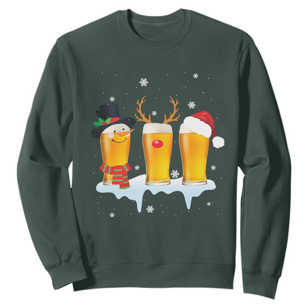 Funny Christmas Beer Sweatshirt Reindeer Santa Drinking Lovers TS10 Dark Forest Green Print Your Wear