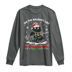 Cat Christmas Long Sleeve Shirt On The Naughty List And I Regret Nothing TS10 Dark Heather Print Your Wear