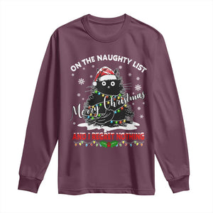 Cat Christmas Long Sleeve Shirt On The Naughty List And I Regret Nothing TS10 Maroon Print Your Wear