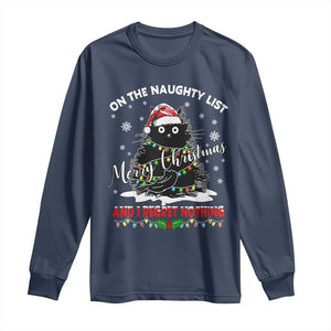 Cat Christmas Long Sleeve Shirt On The Naughty List And I Regret Nothing TS10 Navy Print Your Wear