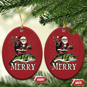 Fishing Gifts Christmas Ornament Merry Fisherman Santa Claus Fish Fishing Rod TS10 Oval Red Print Your Wear